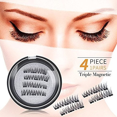 Magnet Eyelashes Triple Magnetic False Eyelashes Full Strip 3D Three Fake Eye Lashes, Natural Look, No Glue (4pcs)