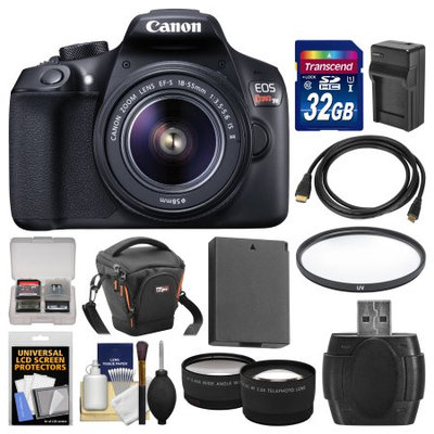 Canon EOS Rebel T6 Wi-Fi Digital SLR Camera & EF-S 18-55mm IS II Lens with 32GB Card + Case + Battery & Charger + Filter + Tele/Wide Lens Kit