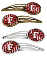 Letter F Football Cardinal and White Set of 4 Barrettes Hair Clips CJ1082-FHCS4