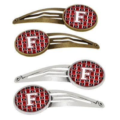 Letter F Football Cardinal and White Set of 4 Barrettes Hair Clips CJ1082-FHCS4