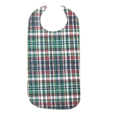 Adult Bib With Waterproof Vinyl Backing Washable 17x34 Green Plaid (Snap Closure) Made in USA … (2)