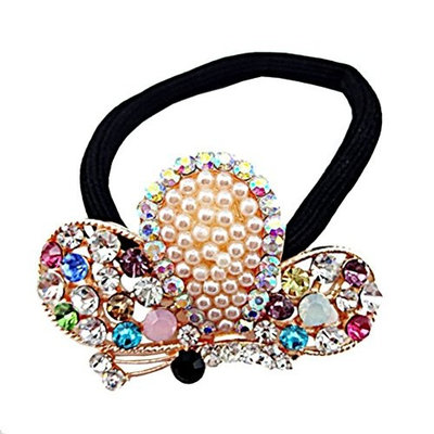 cuhair 1pc Crystal Pearl Butterfly Design For Women Girl Ponytail Holder Hair Tie Band Accessories