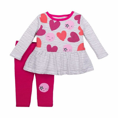 born Baby Girl Long Sleeve Peplum Top & Legging 2pc Outfit Set