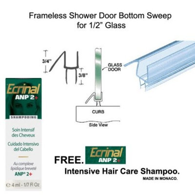 Clear Shower Door Bottom Seal with Drip Rail for 1/2