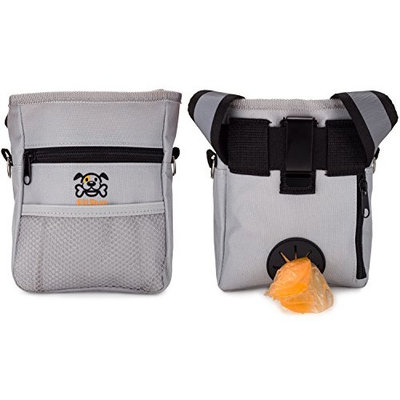 Dog Treat Training Pouch Bag, Carry Treats Toys, Poop Bag Dispenser, 1 Roll Poop Bags, Reflective Lining Stitching, Adjustable Waist Belt, Over the Shoulder Strap, Metal Belt Clip, Zippered Pockets