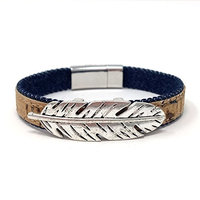 Feather Denim Natural Cork Aromatherapy Diffuser Bracelet with Magnetic Clasp by Simply Cork