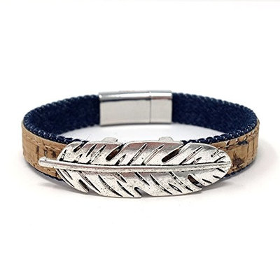 Feather Denim Natural Cork Aromatherapy Diffuser Bracelet with Magnetic Clasp by Simply Cork