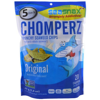 SeaSnax, Chomperz, Crunch Seaweed Chips, Original, 5 Single Serve Packs, 0.28 oz (8 g) Each(pack of 12)