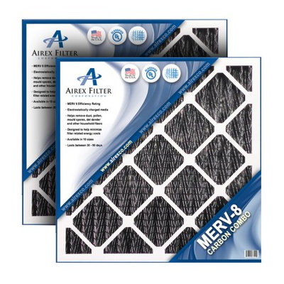 Airex 20x20x1 Carbon MERV 8 Pleated AC Furnace Air Filter, Box of 6 - Actual Size: 19 ½ X 19 ½ X ¾ (Pack of 6)