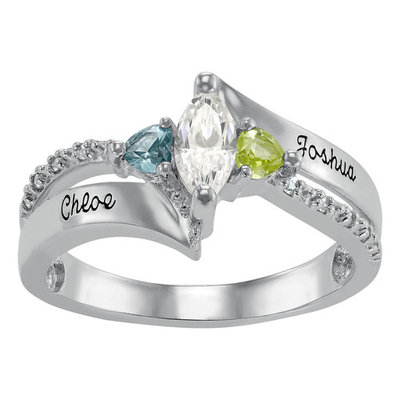 Keepsake Personalized Women's Cubic Zirconia Beatrix Class Ring with Birthstones available in Valadium, Silver Plus, Yellow and White G