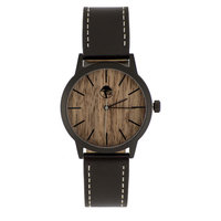Wood Watch Walnut Wooden Face Waterproof Black Steel Case Black Genuine Leather Band Gift Box by Viable Harvest
