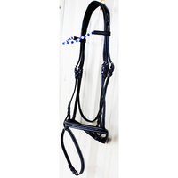 Horse Equine English Padded Leather Bridle Crystal Bling Full Blue White 803S41