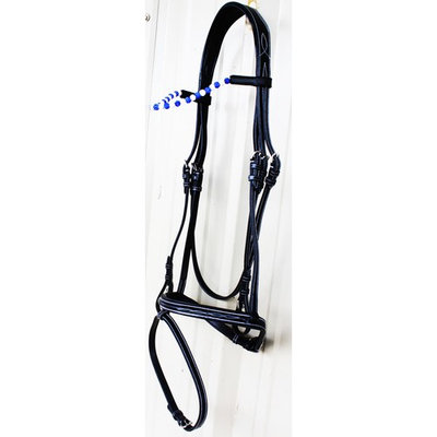 Horse Equine English Padded Leather Bridle Crystal Bling Full Blue White 803S41