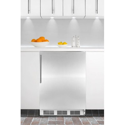 Summit CT66JBISSHV: Built-in undercounter refrigerator-freezer with white cabinet, stainless steel door, and