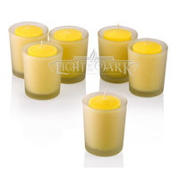 Light In The Dark White Frosted Glass Round Votive Candle Holders With Citronella Yellow votive candles Set of 72