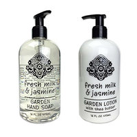 Greenwich Bay Trading Company Garden Collection Bundle: Fresh Milk & Jasmine - 16 Ounce Shea Butter Lotion & 16 Ounce Hand Soap