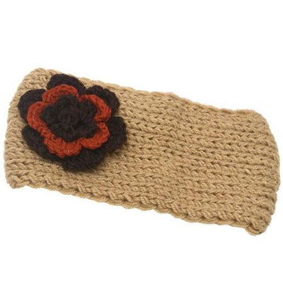 Gold Medal Girls Beige Two Tone Flower Embellished Ear Warmer Knitted Headband