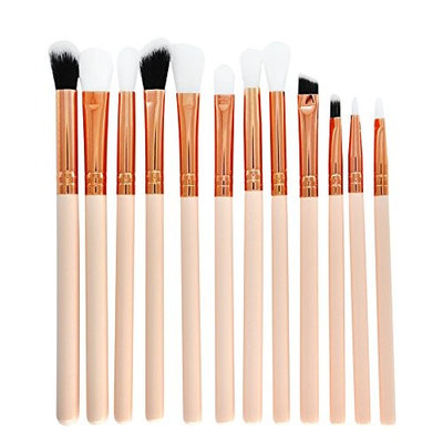 12Pcs Eyes Makeup Brushes Set Wood Handle Eyeshadow Eyebrow Eyeliner Blending Powder Smudge Brush