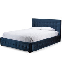 Baxton Studio Morgan Contemporary Navy Blue Velvet Button-Tufted Platform Bed - King