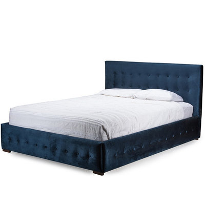 Baxton Studio Morgan Contemporary Navy Blue Velvet Button-Tufted Platform Bed - King