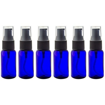 Cobalt Blue 1 oz Boston Round PET (BPA Free) with Treatment Pump (6 Pack) + Labels
