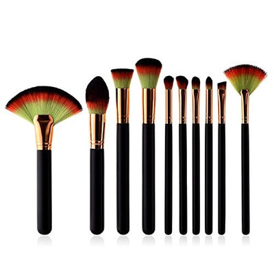10pcs Professional Makeup Brush Set Kit Wooden Handle Cosmetic Contour Lip EyeShadow Brushes Powder Blending Fan Brush