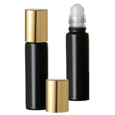 Grand Parfums Black Matte Glass Roll-on Bottles with Gold Top 10ml for Aromatherapy Perfume Cologne Fragrance Set of 18