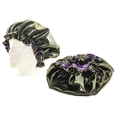 BORN & BABIES PLUM-Leather & Satin hair bonnet - Shower Cap Large (6 in 1) Leather & Satin hair bonnet - Shower Cap - Self Warming Hot Oil Treatment - Deep Condition - Cold & Flu and GYM BONNET