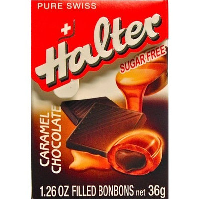 Halter Caramel Hard Candy, 8 Boxes, Chocolate Filled, Sugarfree, Bonbons 36 gram Flip Top Box