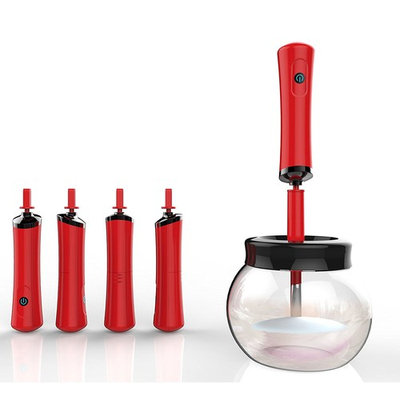 TJ.MOREE Electric Makeup Brush Spinner With 8 Silicone Collars - Wash and Dry in Seconds Version 3.0 (Red)