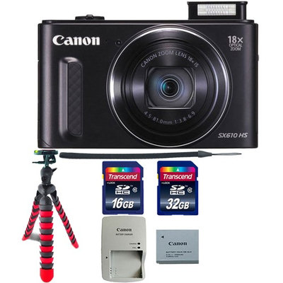 Canon PowerShot SX610 HS 20.2MP 18x Optical Zoom Wifi Digital Camera with Tripod & 48GB Memory Card Black