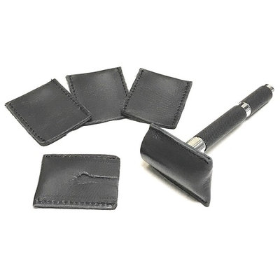 5 Pack - Leather Double Edge Razor Head Sleeve - Protective Case - Fits All Safety Razor Heads