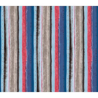 Blue Mountain Wallcoverings Blue Mountain MultiStripe Wallcovering, Dark Blue/Red/Black