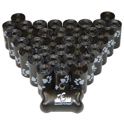 Dog Pet Waste Poop Bags, Variety Colors, Bulk Sizes, (Color: Black with Paw Prints) (Size 700 Bags) + FREE Bone Dispenser, by Downtown Pet Supply