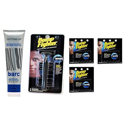 Barc Cutting Up, Unscented Shave Cream, 6 Oz + Bump Fighter Razor for Men + Bump Fighter Cartridge Refill, 5 Ct (Pack of 3) + FREE LA Cross 71817 Tweezer