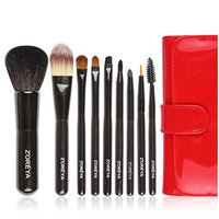 Z'oreya 9pcs red color Natural hair makeup brushes for women Cosmetic tool powder brush foundation brushes set