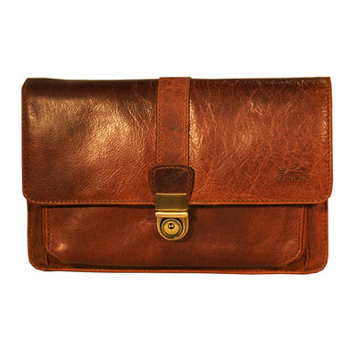 Mancini Leather Vegetable Tanned Top Grain Buffalo Leather Unisex Bag With Front Organizer, Brown, 10