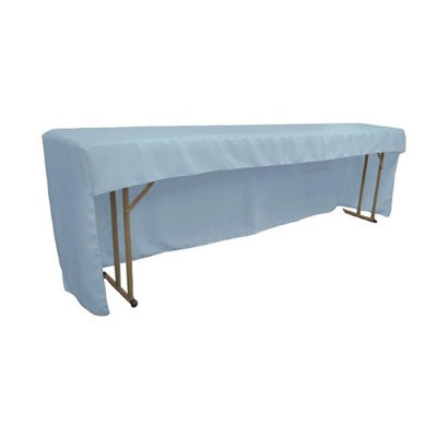 LA Linen TCpop-OB-fit-96x18x30-BlueLgtP18 Open Back Polyester Poplin Fitted Tablecloth for Classroom Tables Light Blue
