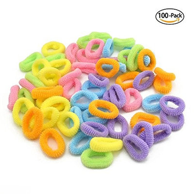 Jiquan Elastic Hair Ties Rope Cotton Hair Bands Ponytail Holder for Baby Girls, 100 Pieces (Multi Color)