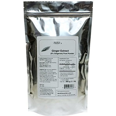 NuSci Ginger Root Extract Powder 500g (0.5Kg, 1.1lb, 17.6oz) Standardized 5% Gingerols, Support Digestive System