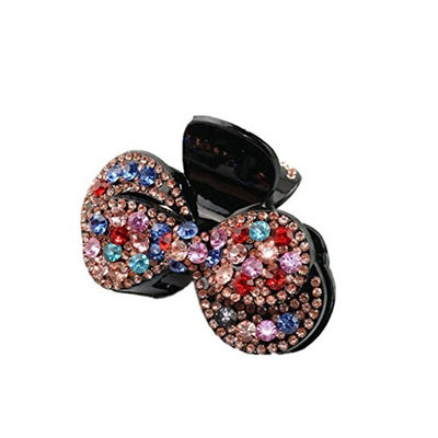 Dolity Women Bowknot Hair Claw Crystal Hair Bun Clip Clamp Ponytail Holder Barrette - 1