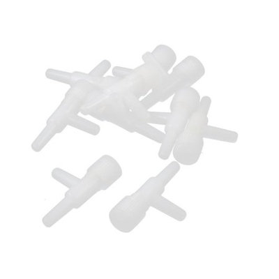 10 Pcs White T Design 2 Ways Air Valve Water Hose Tube Connector for Aquarium