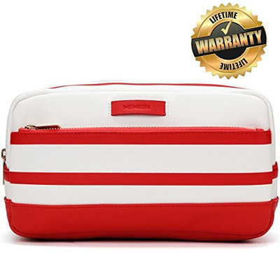 Womens Toiletry Bag - Leather Travel Makeup Cosmetic Organizer Case for Women