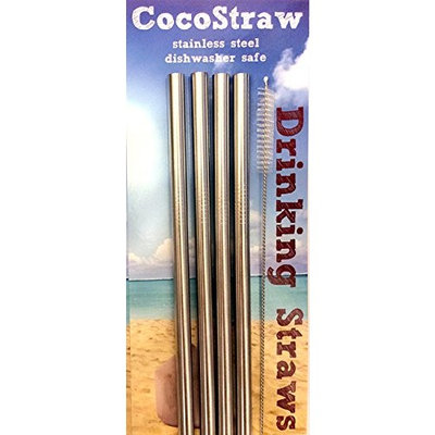 4 Stainless Steel Wide Smoothie Straws + Cleaning Brush + Citrus Peeler - CocoStraw Large Straight Frozen Drink Straw - 4 Pack + Cleaning Brush