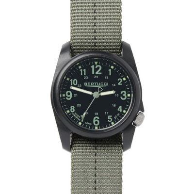Bertucci Mens DX3 Plus Resin Case and Green Nylon Strap Black Watch - 11040