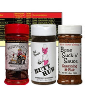Plowboys Yardbird, Bad Byrons Butt Rub, Bone Suckin Barbecue BBQ Rub and Spice Seasoning Sampler Gift Bundle Set with Miniature Meat Smoking Guide Magnet (Gluten Free BBQ Rub)