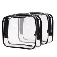 Cosmos 2 Pack Clear PVC Vinyl Zippered Luggage Toiletry Carry Pouch Travel Cosmetic Makeup Bag Clear Bag (Clear/Black)