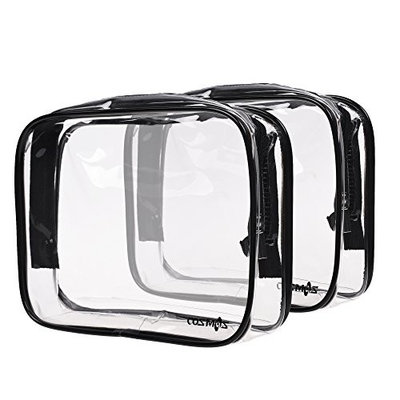 Cosmos 2 Pack Clear PVC Vinyl Zippered Luggage Toiletry Carry Pouch Travel Cosmetic Makeup Bag Clear Bag (Clear/Black)