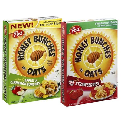 2 Box Breakfast Cereal Bundle, Post Honey Bunches of Oats, With Strawberries - 13 ounce, and Apples and Cinnamon - 14.5 Ounce (Pack of 2)
