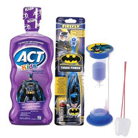 Batman Super Hero 3pc Bright Smile Oral Hygiene Set! Batman Turbo Powered Toothbrush, Anticavity Mouthwash & Brushing Timer! Plus Bonus